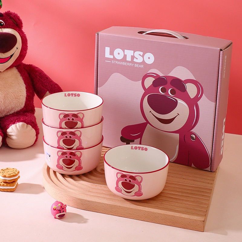 Hampers Set Mangkok Lotso Kado Bingkisan Mangkuk Set Lotso Pink Beruang
