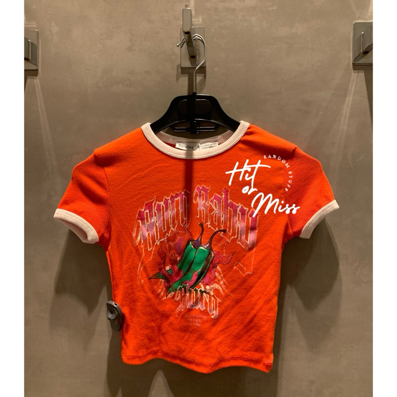 Sale Ori Branded Bershka Crop Top Short Sleeves Orange / Atasan Pendek Tangan Panjang Warna Orange (