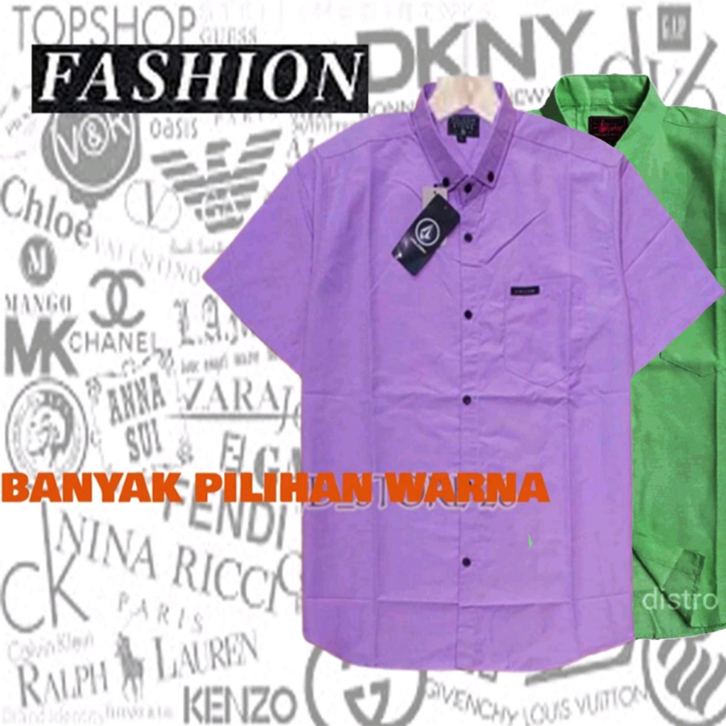 Kemeja polos pria dewasa lengan pendek casual kerja formal slimfitl / Baju Hem Ungu Cowok