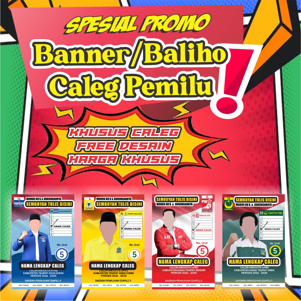 Banner Caleg Pemilu 2024 Banner Caleg Anggota Dewan Desain Suka-suka Minimal Order 10 Pcs