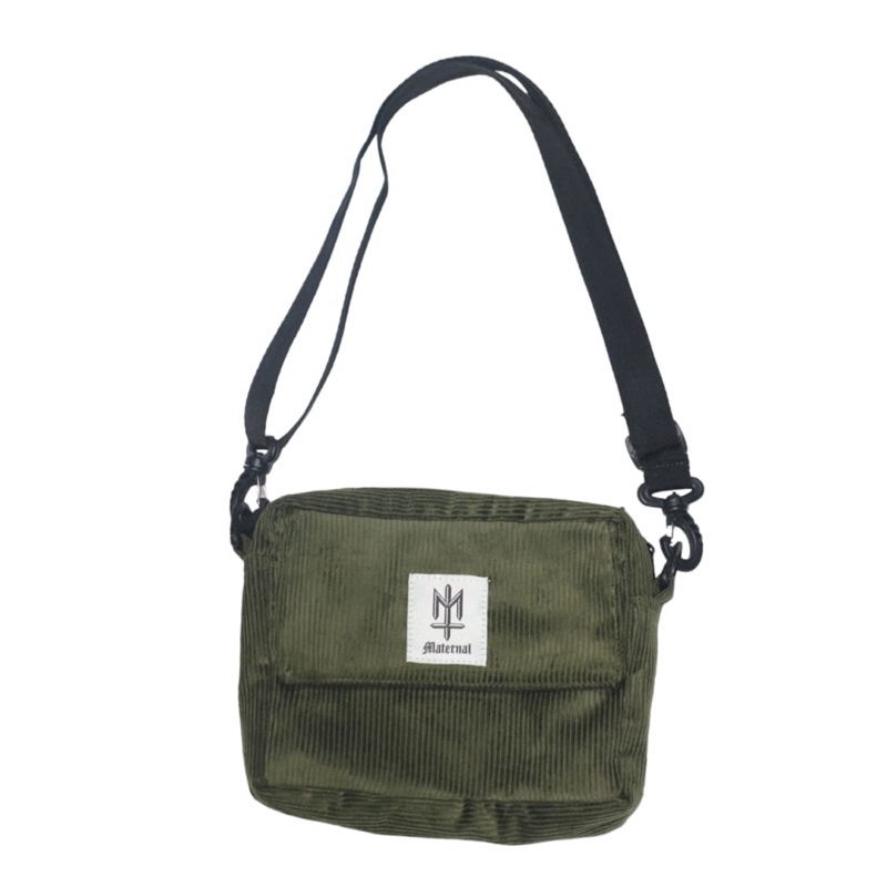 MATERNAL DISASTER - Sling Bag Dark Tas SLEMPANG CORDUROY