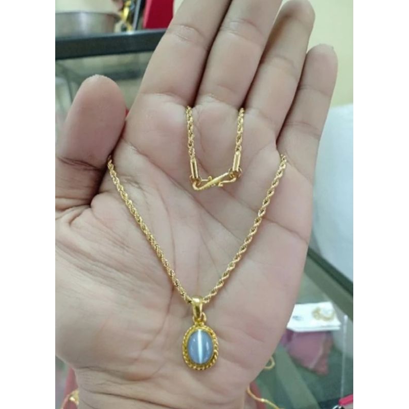 kalung tambang titanium liontin batu