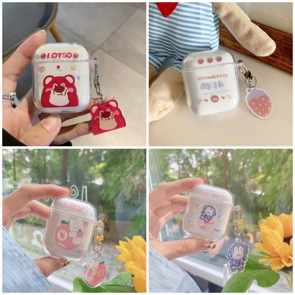 Case i12 TWS Silicone Kartun Beruang Stroberi Pelindung Earphone cute Casing Aksesori headphone-FE