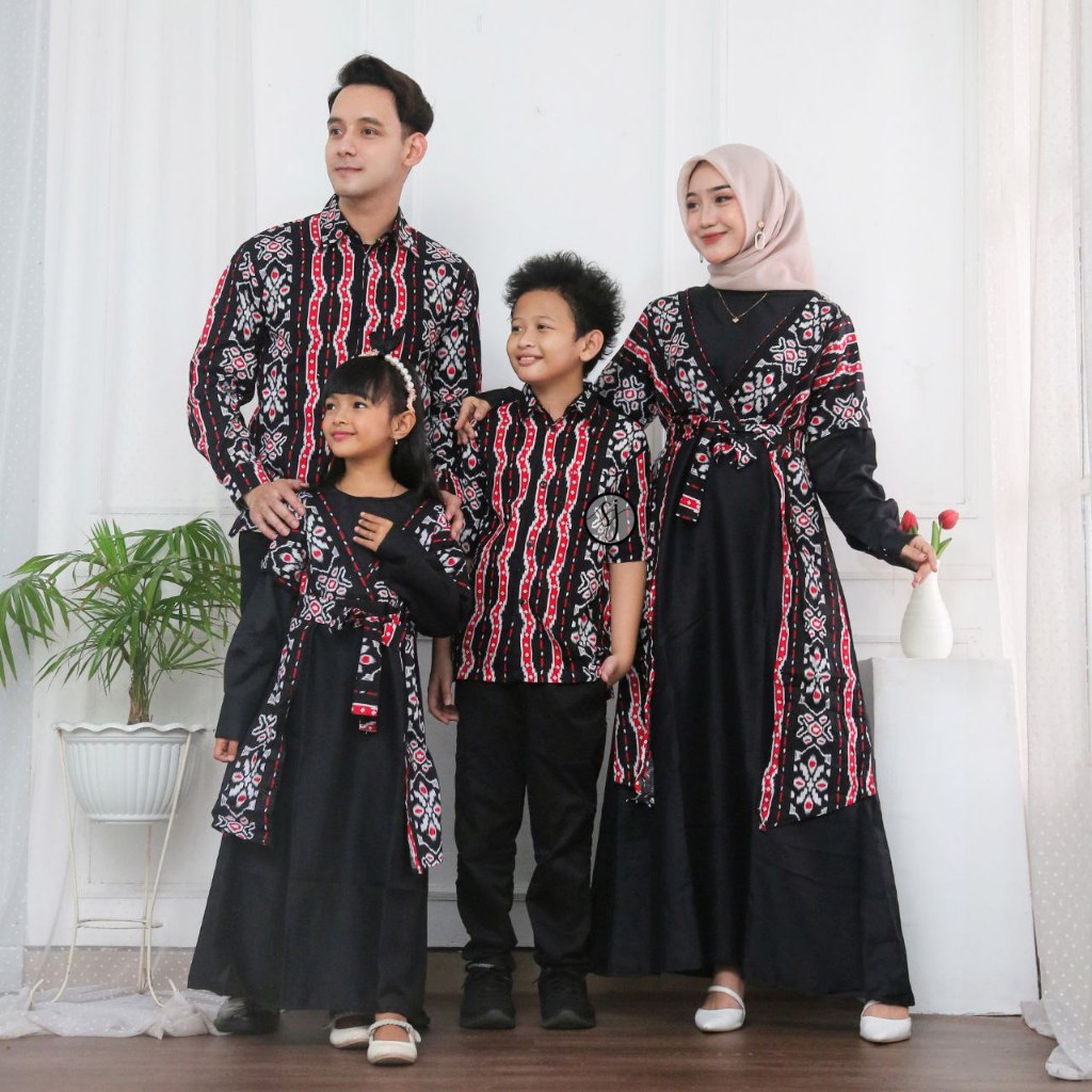 Baju Couple Keluarga Songket Dua Merah | Sarimbit Batik Gamis Wanita Kapelan Family set Pasangan Ter