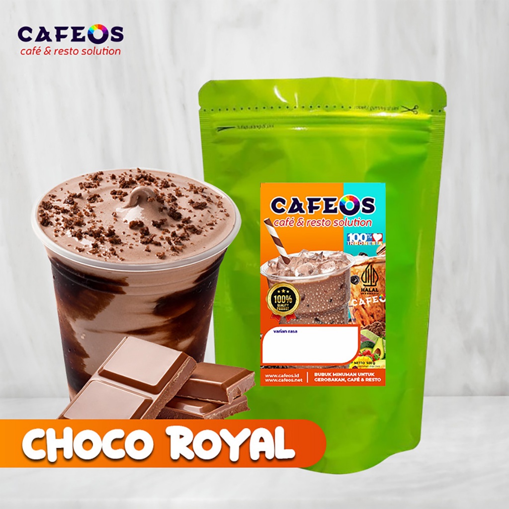 

Bubuk Minuman Coklat Rasa Choco Royal Cafeos Powder Drink Kemasan 500 gram