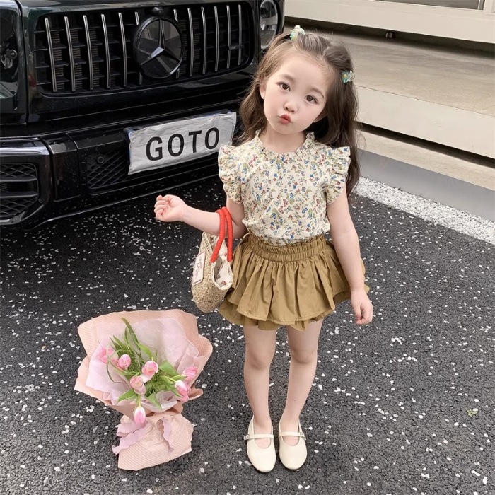 Setelan Anak Perempuan Motif Brown Flower Dan Lizzie Skirt Pants