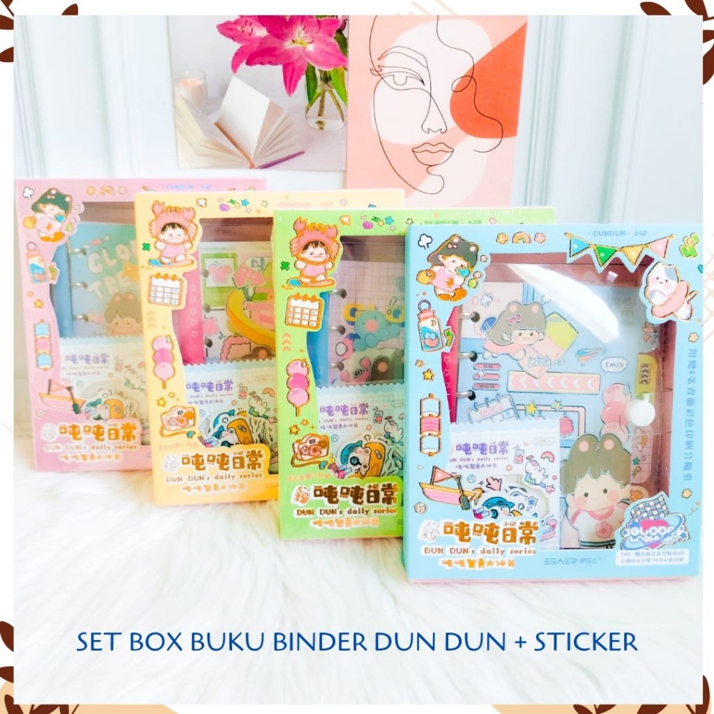 

SET BOX BUKU BINDER DUN DUN + Sticker (Ukuran buku 8.8x12.9cm - 80 lembar)