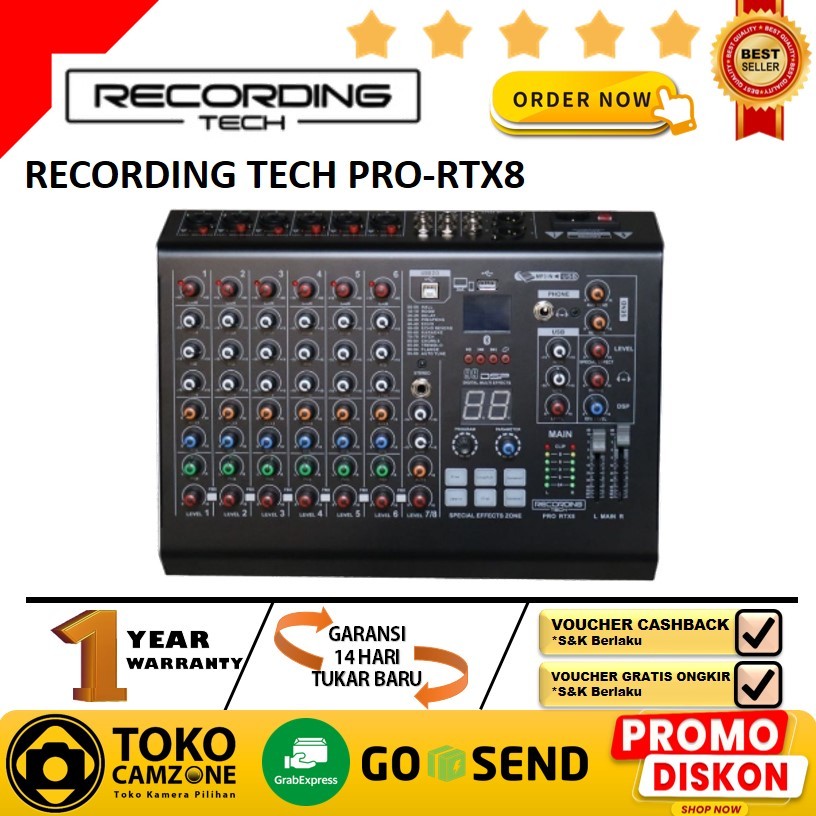 Recording Tech PRO-RTX8 - Podcasting Mixer with Bluetooth and DSP Fx - GARANSI RESMI