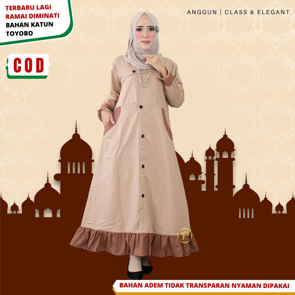 Baju Gamis Wanita Kombinasi 2 dua Warna Remaja Dewasa Bahan Bahan Katun Toyobo Premium Polos Elegan 