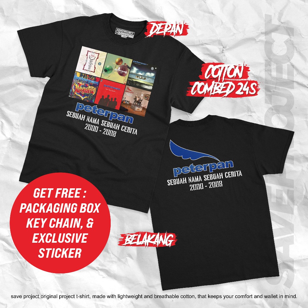 KAOS PETERPAN SEBUAH NAMA SEBUAH CERITA/T-SHIRT BAJU UNISEX PETERPAN BAND/UNISEX TEE KAOS BAND PETER