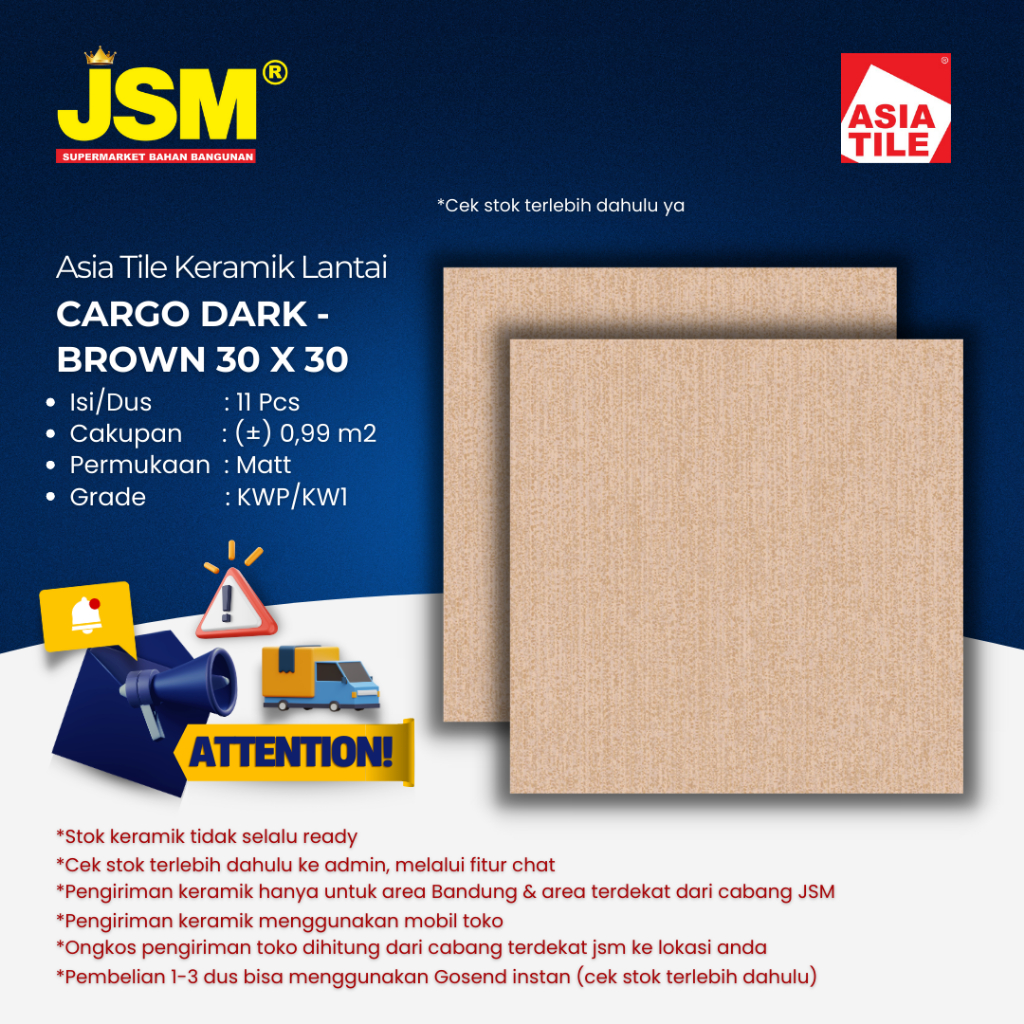 Asia Tile Keramik Lantai Cargo Dark Brown Matt 30x30 - JSM Supermarket Bahan Bangunan