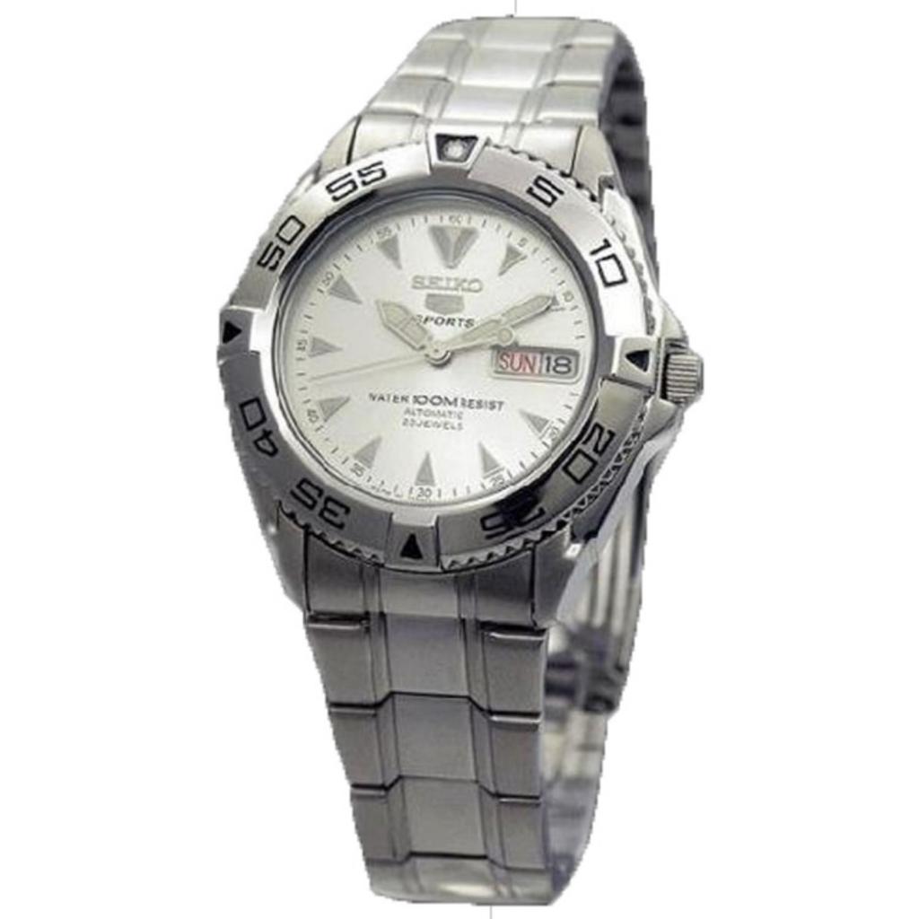 JAM TANGAN PRIA SEIKO 5 SNZ308 SPORTS AUTOMATIC STAINLESS STRAP SILVER WHITE