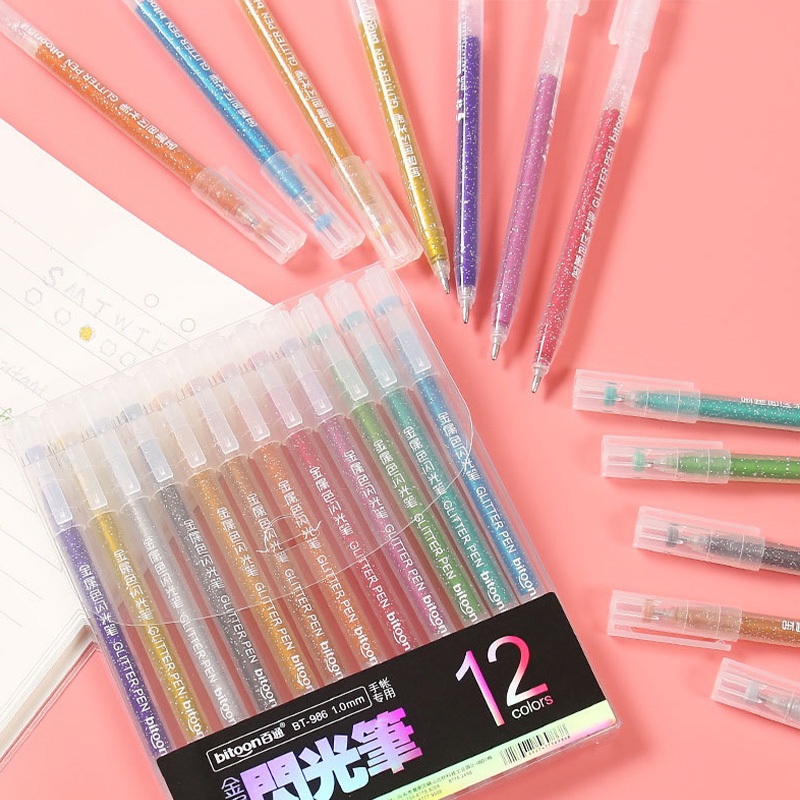 

COD✨12pcs Gel pen set colors/ Colorful pulpen warna cute morandi Pensil cat air berkilau-GS