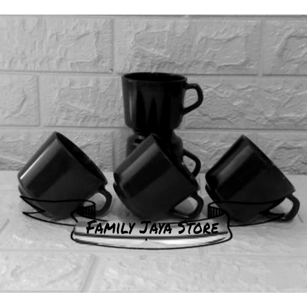 FJS - (12pcs) Gelas Cangkir Unica Hitam Bahan Melamin / Gelas cangkir kopi / Cangkir Kopi / Teh Kual