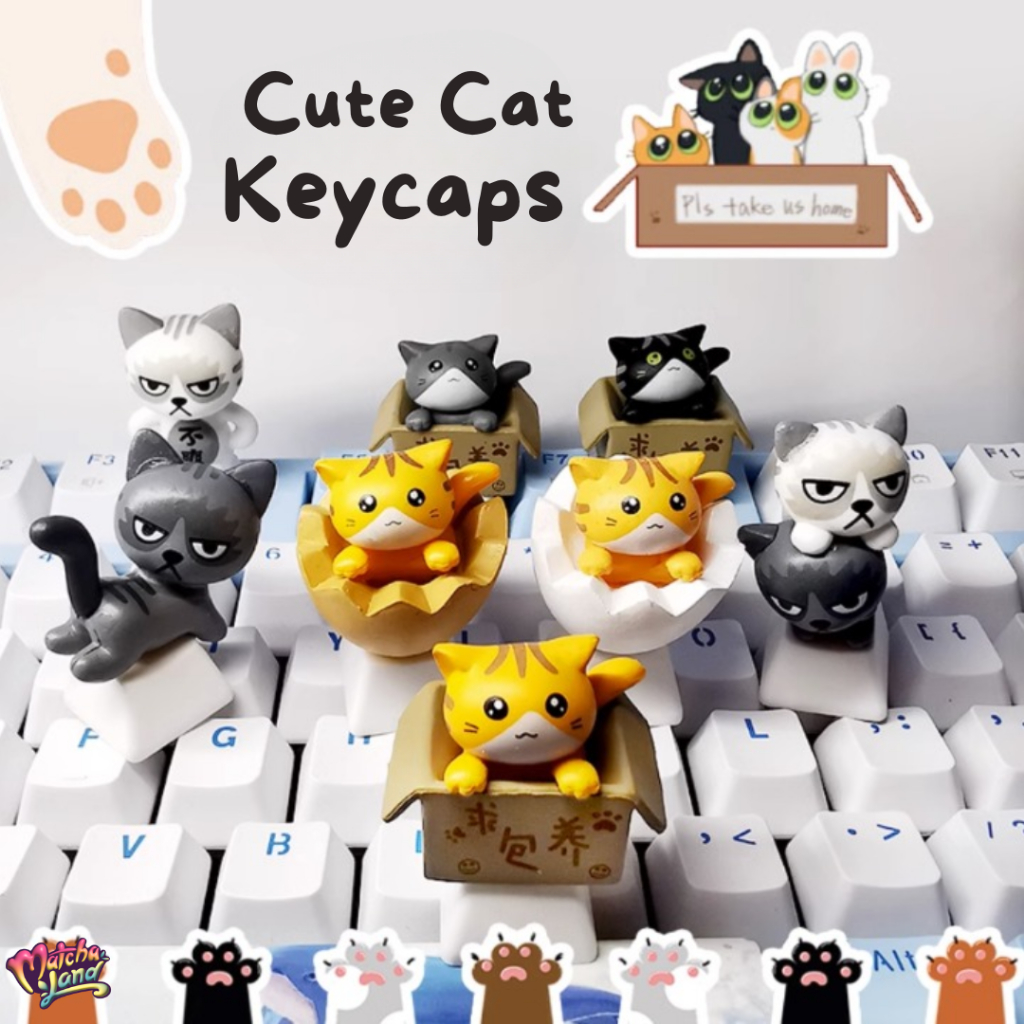Cute Cat Neko Keycaps Mechanical Keyboard ; Keycaps kucing lucu keyboard mekanikal | MatchaLand