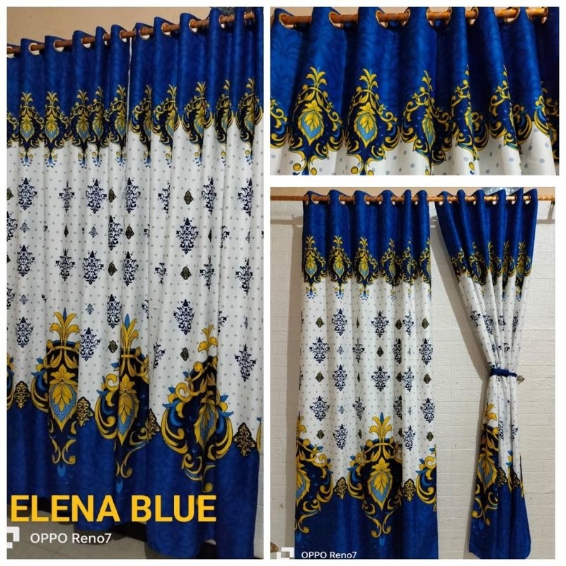 Horden/Gorden smokering pintu dan jendela motif elena biru