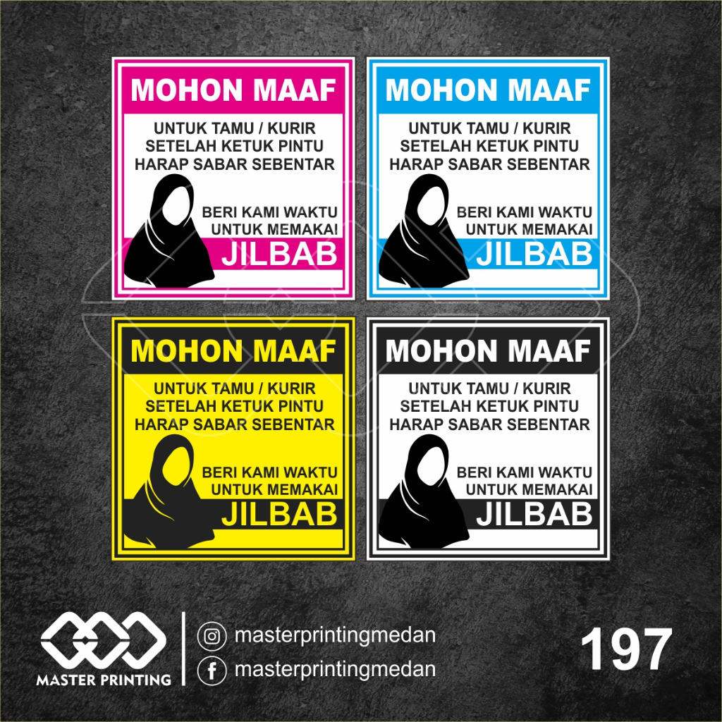 

197 - Stiker Tamu/Kurir Memberi Waktu untuk Memakai Jilbab, Tahan Air, Termurah, dan Bisa Custom