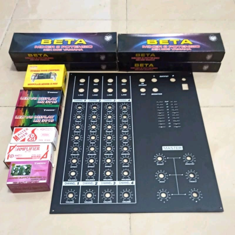 Paket Mixer 8 Potensio Dan Panel Atas 4 Channel Siap Rakit