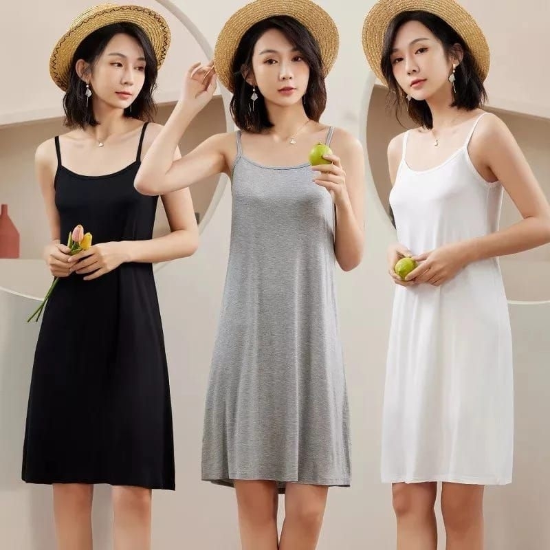 Midi Dress Wanita Camisoles santai / Dress Tanktop Jumbo Tali Satu