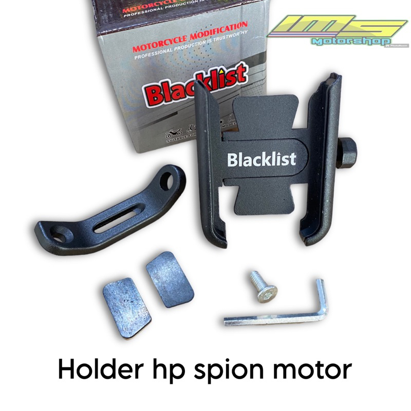 Holder Hp Motor CR7 Kaca Spion C2 Full Iron Besi Stang Blacklist Alumunium Gojek Grab Jepit