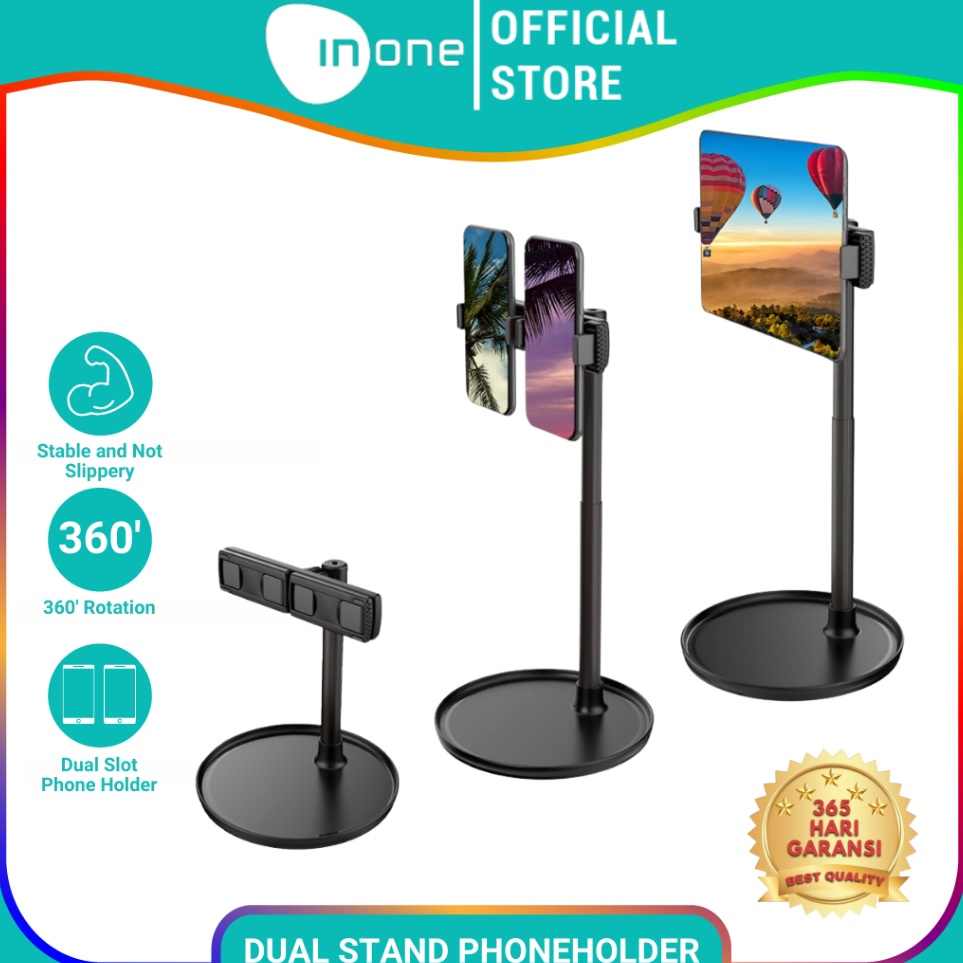 Ae INONE Phone Holder Stand Dual Slot Rotasi 36 Derajat untuk Handphone dan Tablet PREMIUM QUALITY o