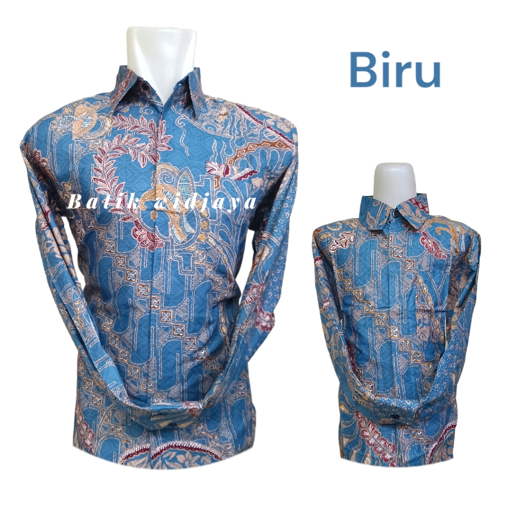 BATIK COUPLE AYAH ANAK/BATIK PASANGAN AYAH & ANAK BAHAN KATUN PREMIUM/COUPLE  BATIK AYAH ABNAK BIRU