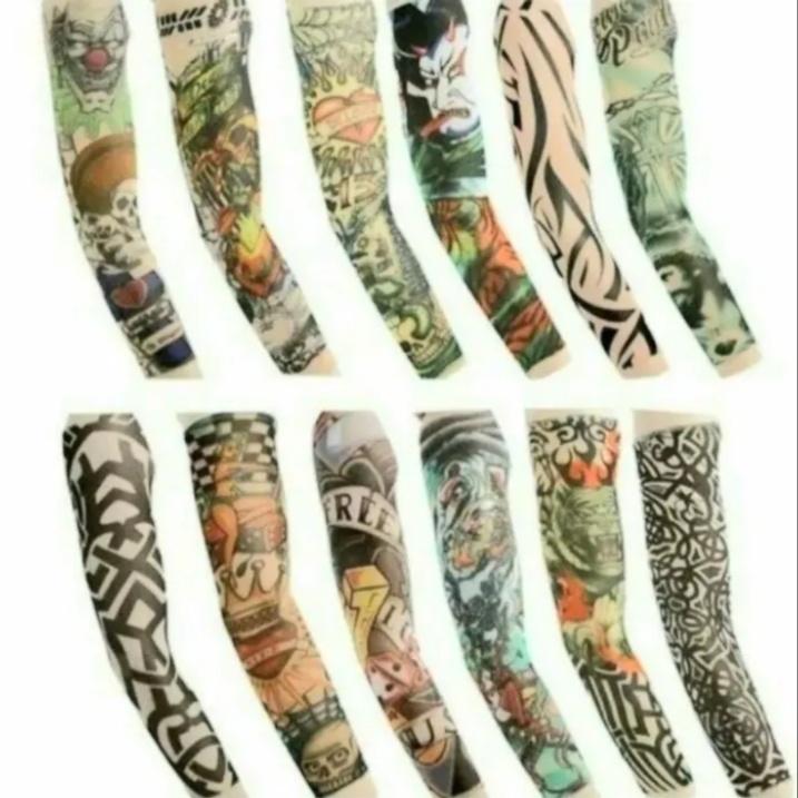 RB 6 Pasang manset tato lengan panjang pria temporer premium