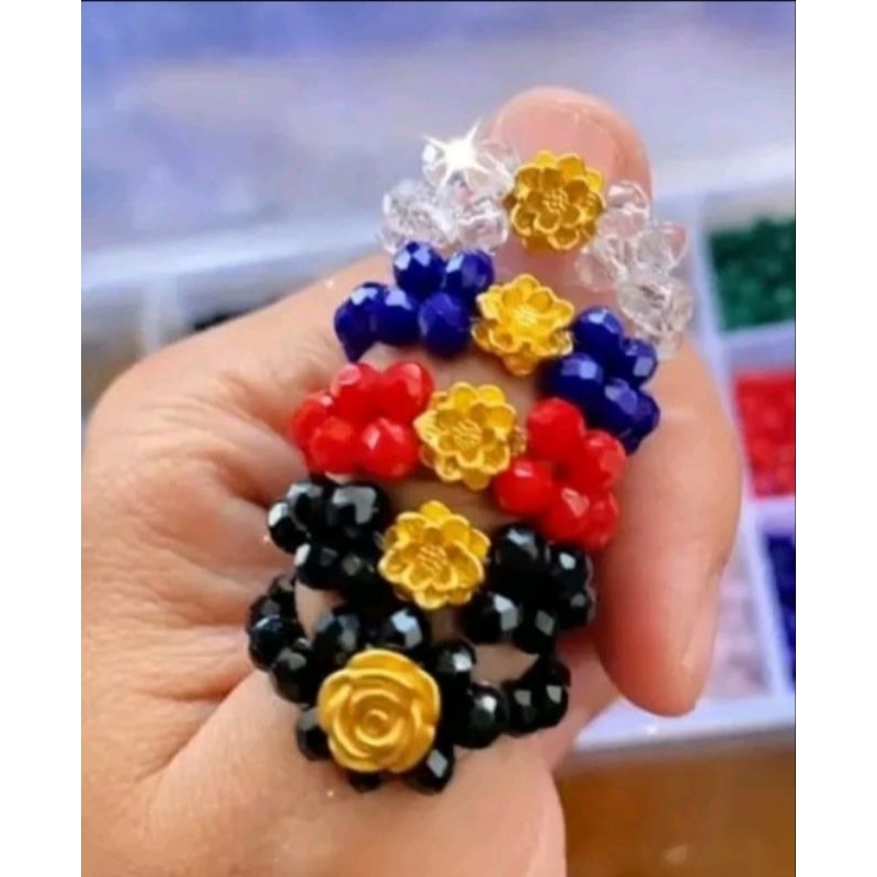 cincin krystal double variasi emas asli 24k charm liontin mawar teratai sakura love hati 999