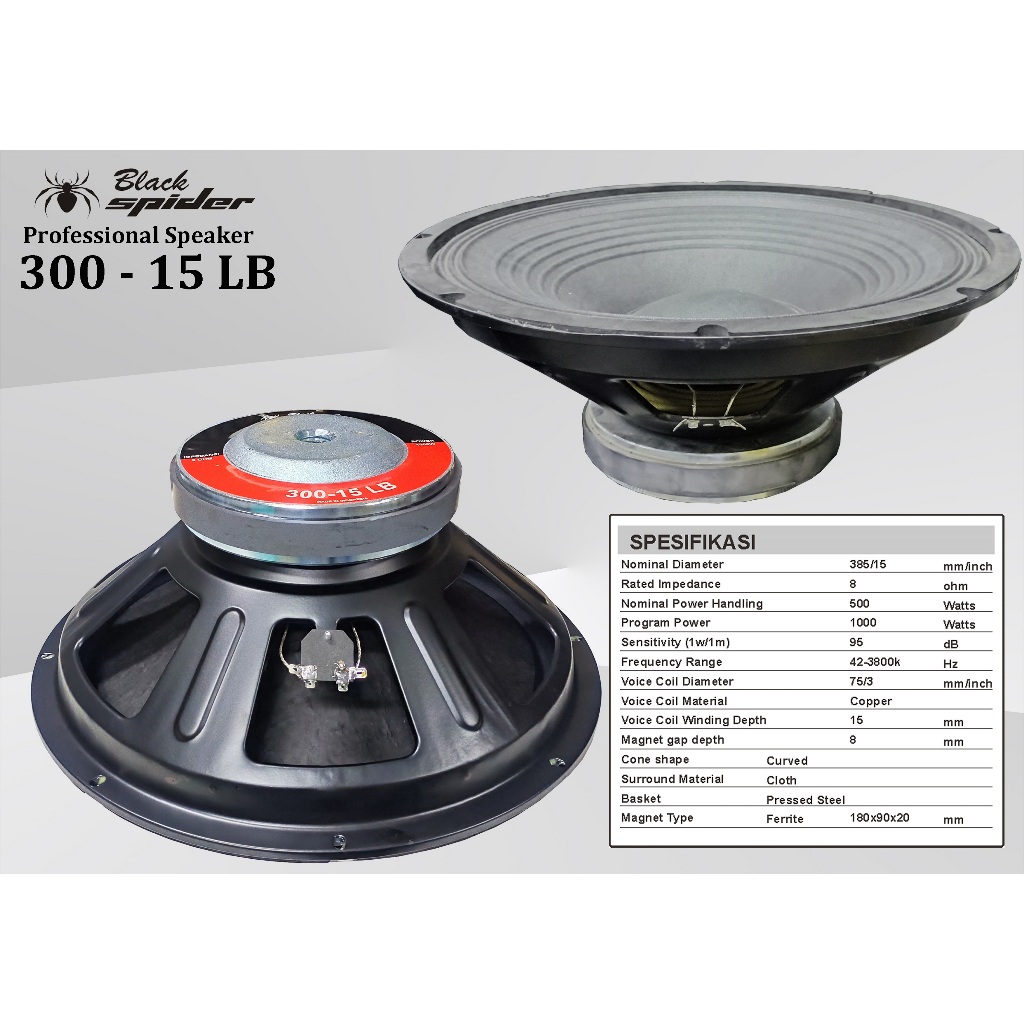 BS 300 - 15 LB Speaker Komponen Black Spider - 15 Inch Low Bass