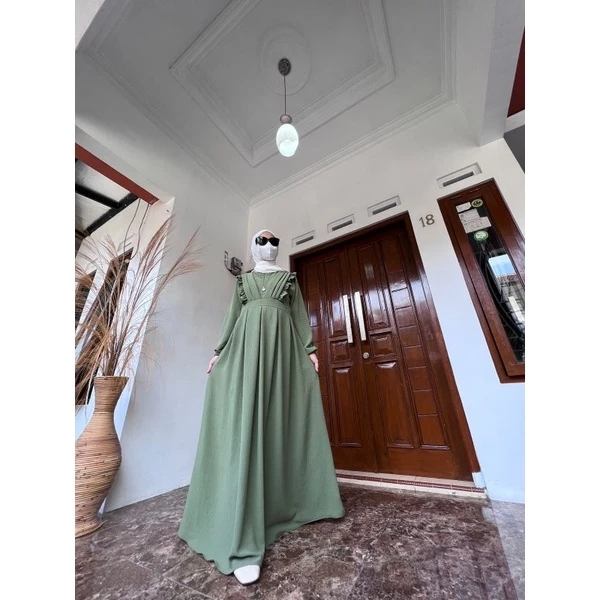 SABIHA - Baju Gamis Crinkle Airflow BUSUI Friendly Dress Ukuran  M L XL XXL LD120 JUMBO Full Furring