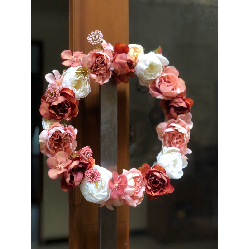 Wreath Ring Rotan Hiasan Pintu wreath Artificial flower Hiasan Dinding Aesthetic