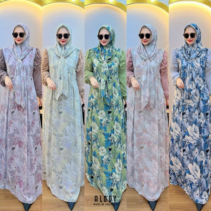 ReadyStok/COD/Alody terbaru/Yolanda Dress bol 2 by Alody/Gamsi premium/Gamis pesta/Gamis terkini