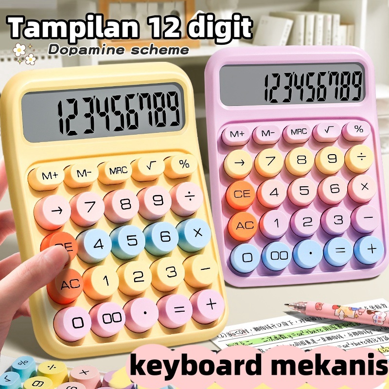 

Keyboard Fleksibel Warna Dopamin Kalkulator Keyboard Mekanis 12 Digit LCD Layar Besar Warna-warni untuk Siswa Kantor Kalkulator Portabel Warna Permen Lucu (Tanpa Baterai)