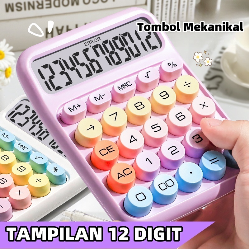 

Kalkulator tampilan LCD 12 Digit dengan estetika warna permen dan tombol besar untuk penggunaan kantor atau sekolah