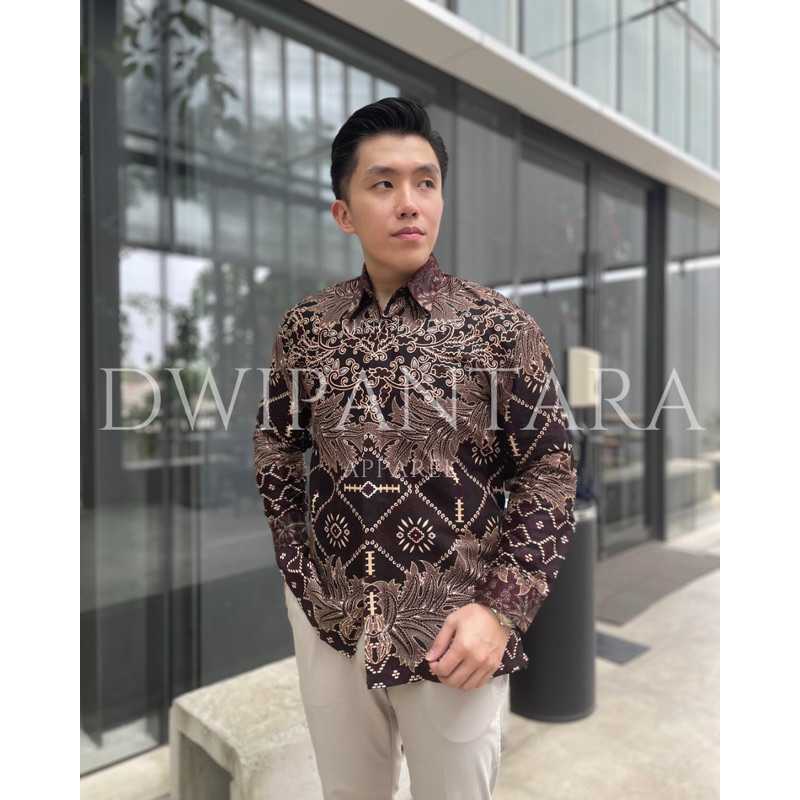Batik Pesawaran Maroon, Batik Pria Premium, Lengan Panjang, Katun Furing