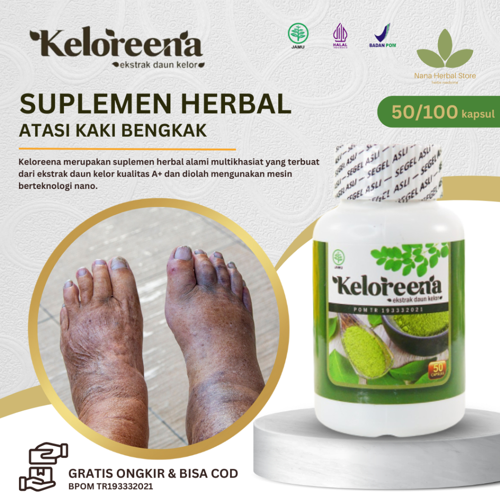 Keloreena Kapsul Ekstrak Daun Kelor Obat Kaki Bengkak Karena Diabetes, Obat Sakit Tumit Kaki & Telap
