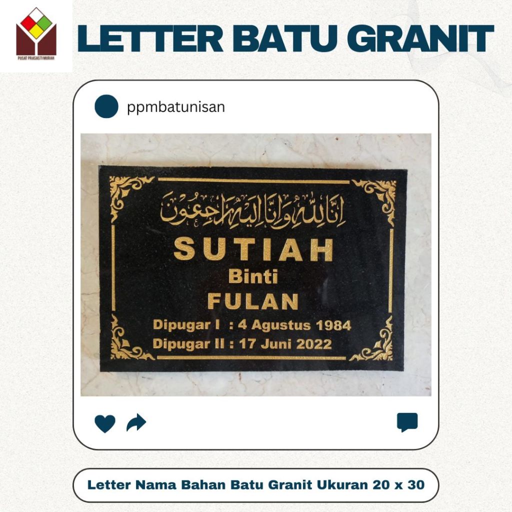 Nama Letter / Nama Makam / Letter Nama / Nama Kijing Batu Granit 20 x 30