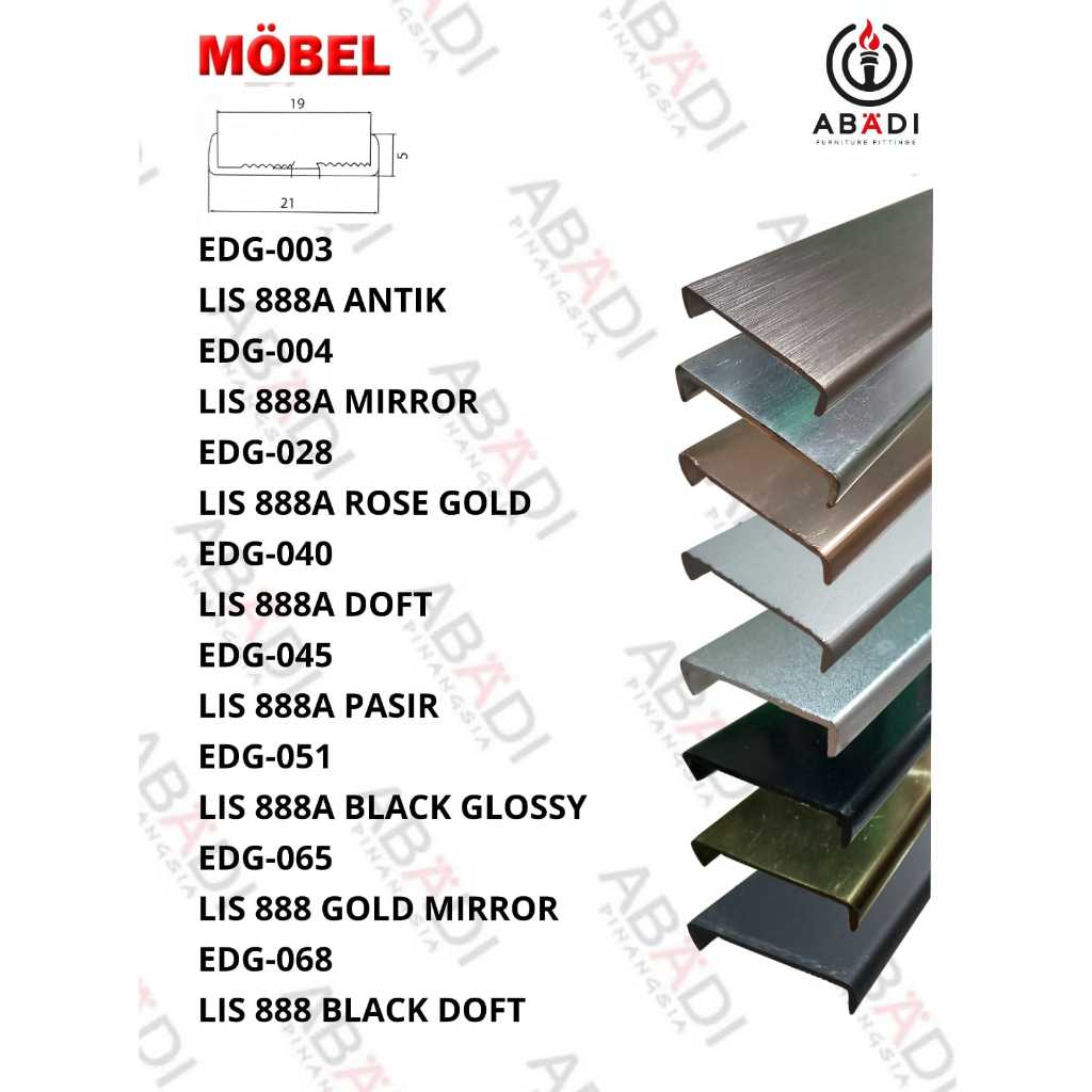 Lis List Variasi Edging Alumunium Pinggiran Profil Frame Lemari Penutup Furniture