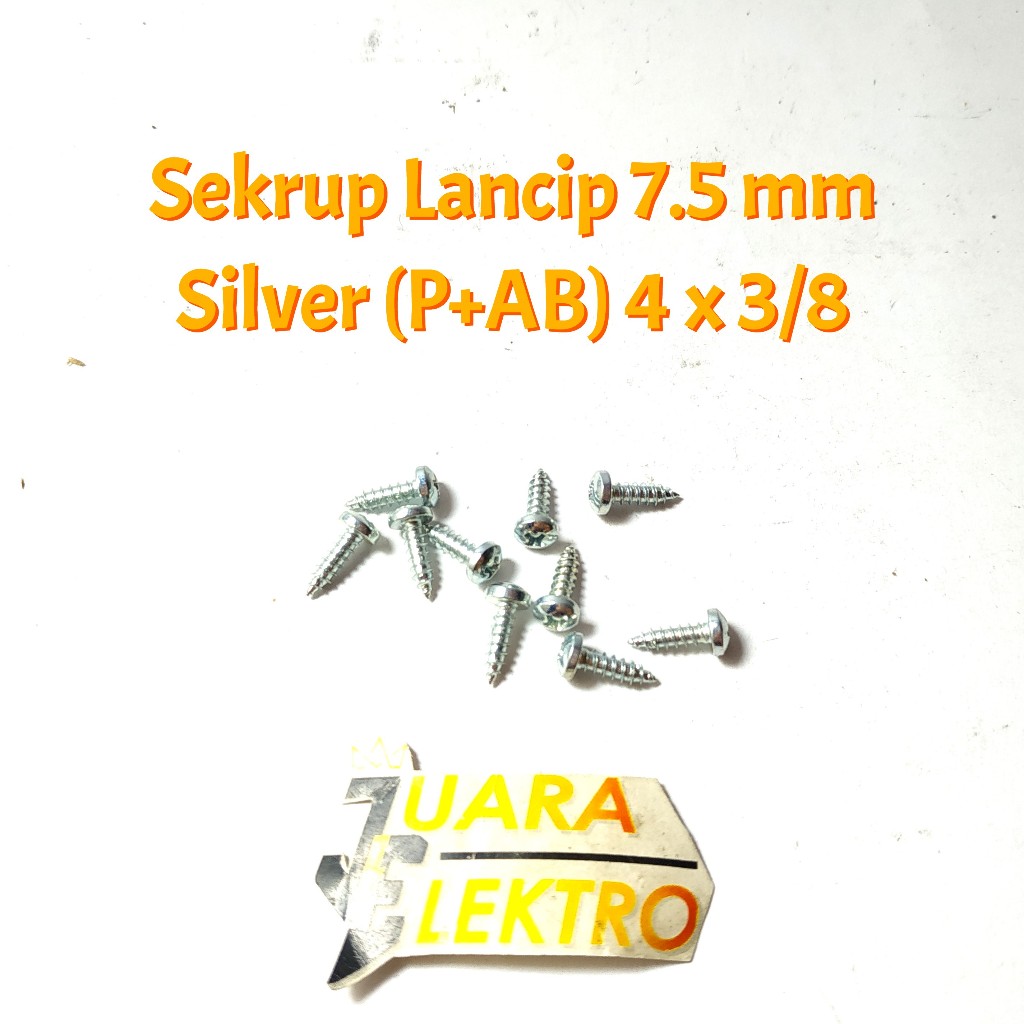 (10 PCS) Sekrup Lancip 7.5 mm Silver (P+AB) 4x3/8 | BAUT LANCIP Sekrup Lancip Box Multi