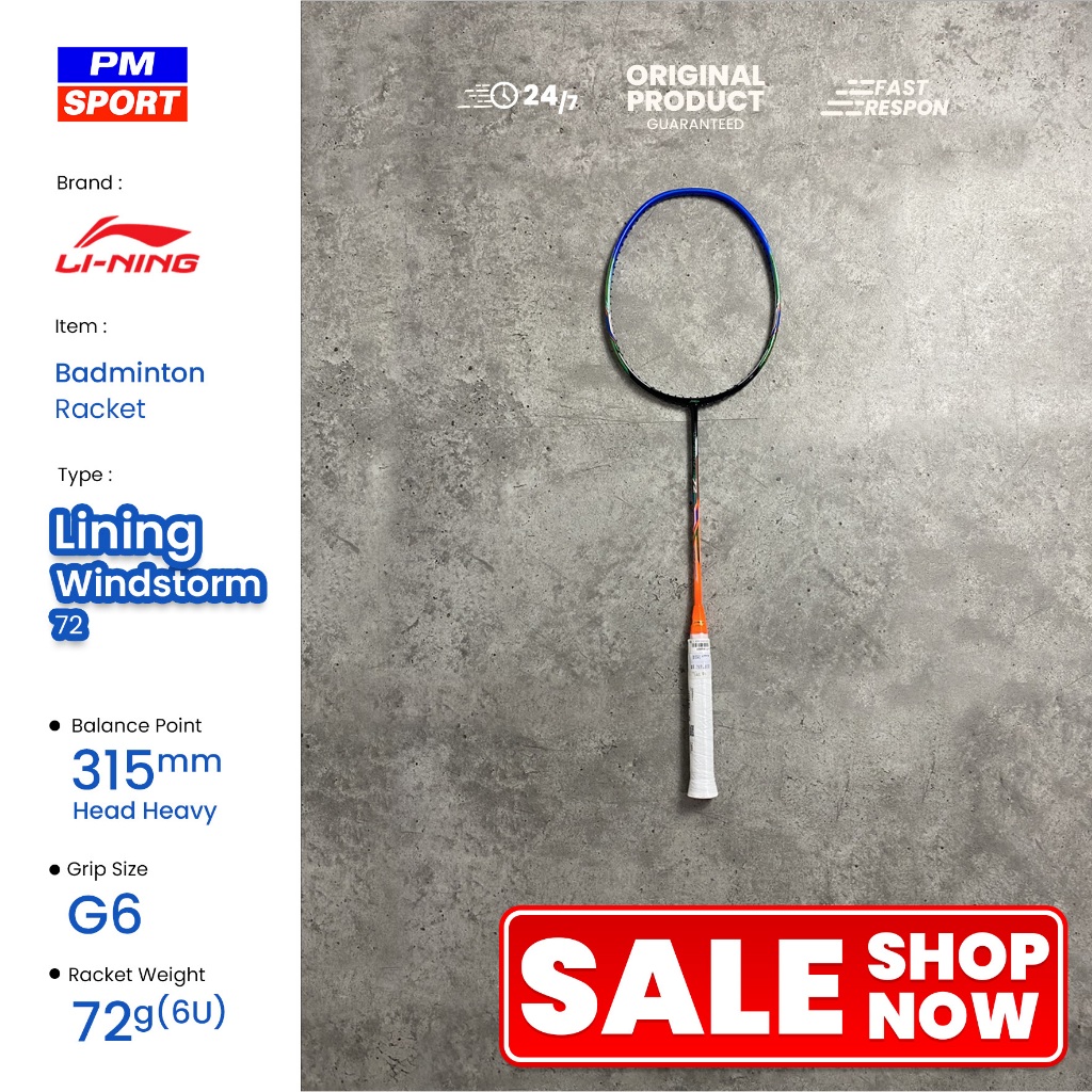 RAKET BADMINTON / BULUTANGKIS LINING WINDSTORM 72 - BLACK/ORANGE/GREEN
