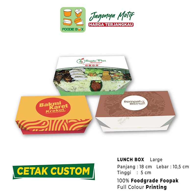 Custom Print Paper Lunch Box L | Cetak Custom Box Large Design Kemasan Kertas Foodgrade Full Warna
