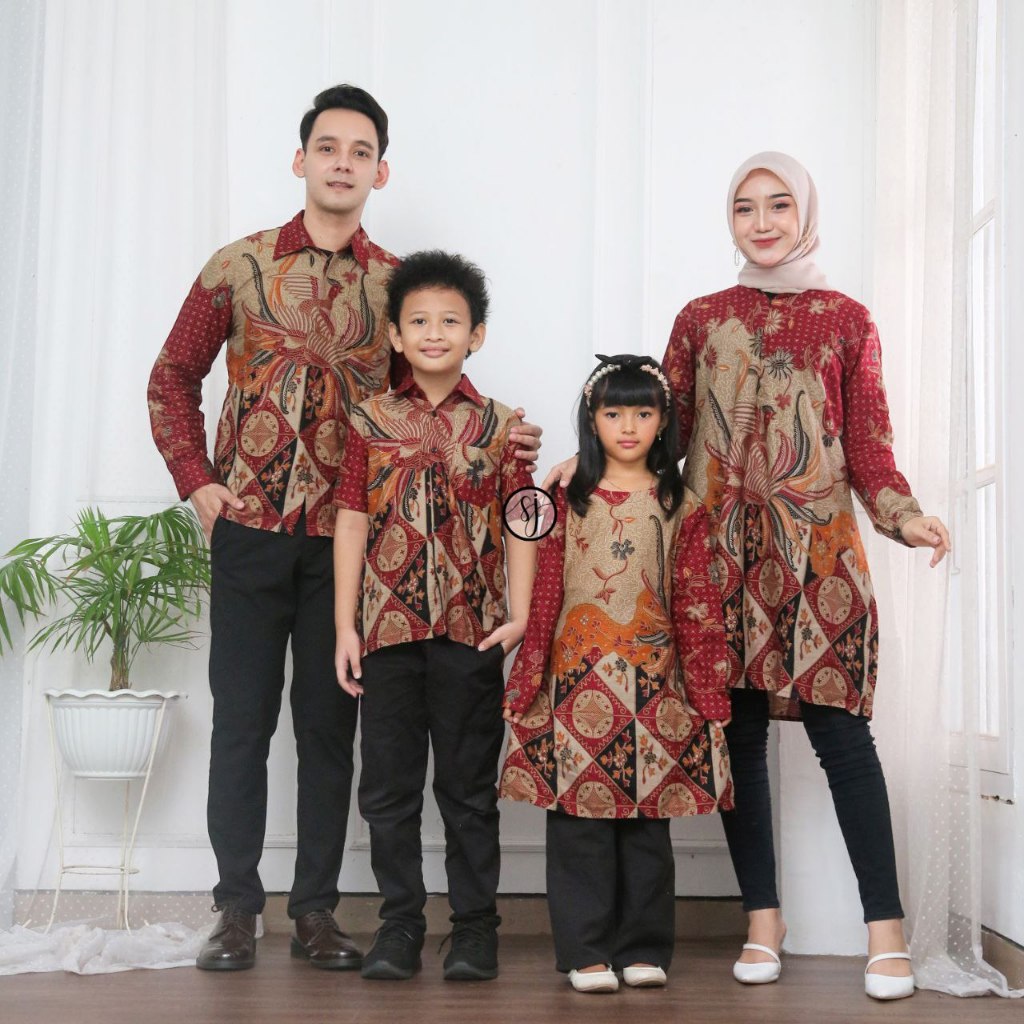 Baju Couple Keluarga ALISA Merah | Sarimbit Batik Gamis Wanita Kapelan Family set Pasangan Terbaru u