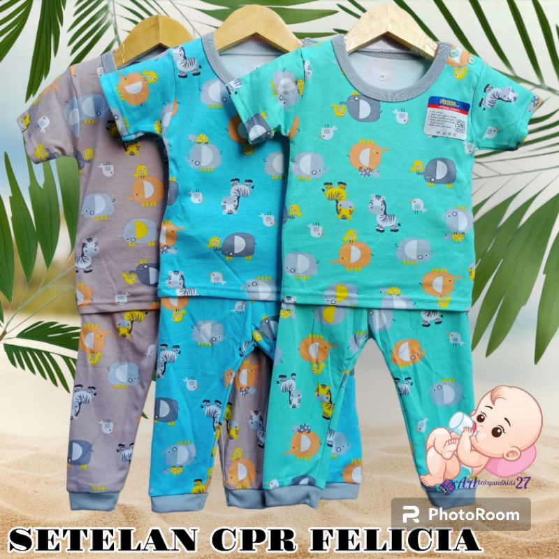 FELICIA Set Baju Bayi Kancing Bahu Lengan Pendek Celana Pendek Full Printing Ukuran M L XL SNI Berku
