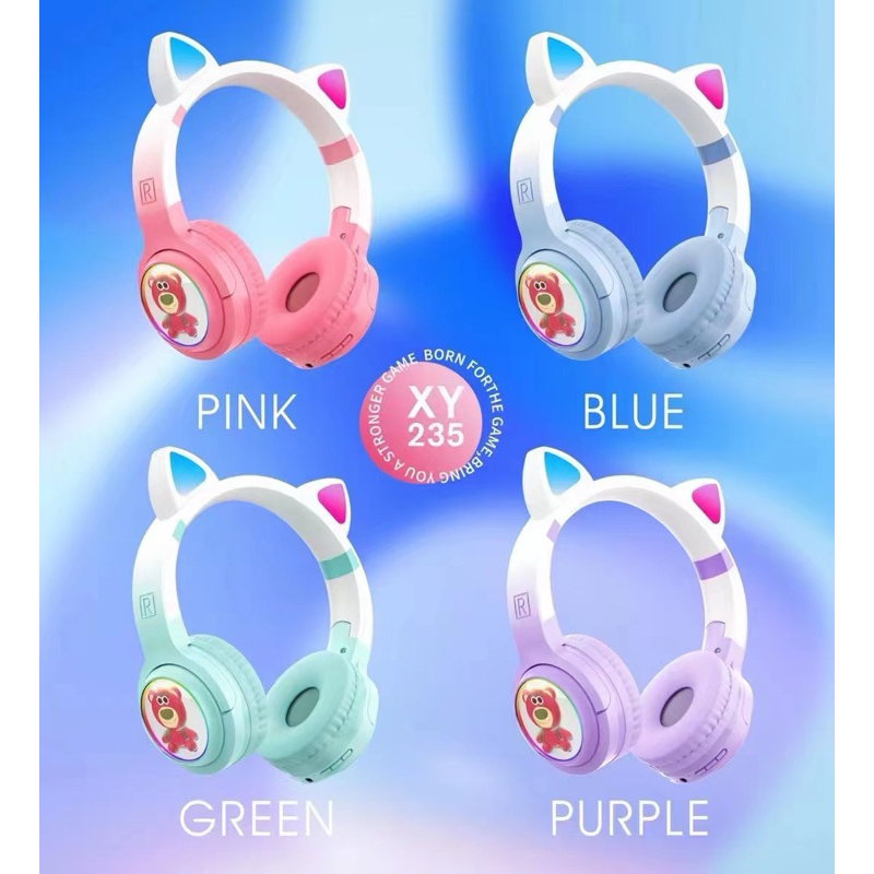 [ XY-235 ] HEADPHONE/HEADSET BANDO LED WARNA WARNI BLUETOOTH/WIRELESS type XY-235 Motif LOTSO BEAR