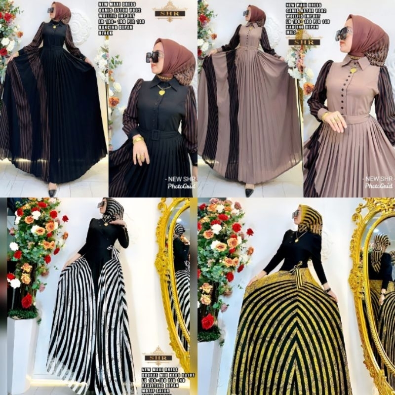 Maxi Dress Brokat mix Kaos Rajut Salur Zebra Ory SHR