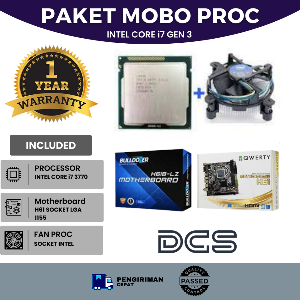 PAKET MOBO MOTHERBOARD BULLDOZER H61 INTEL I7 3770 + FAN PROCESSOR