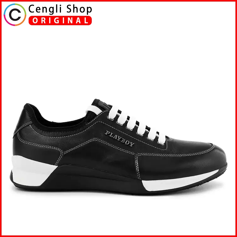 PL14 SEPATU SNEAKER PLAYBOY PRIA ORIGINAL CASUAL KETS BRANDED HITAM