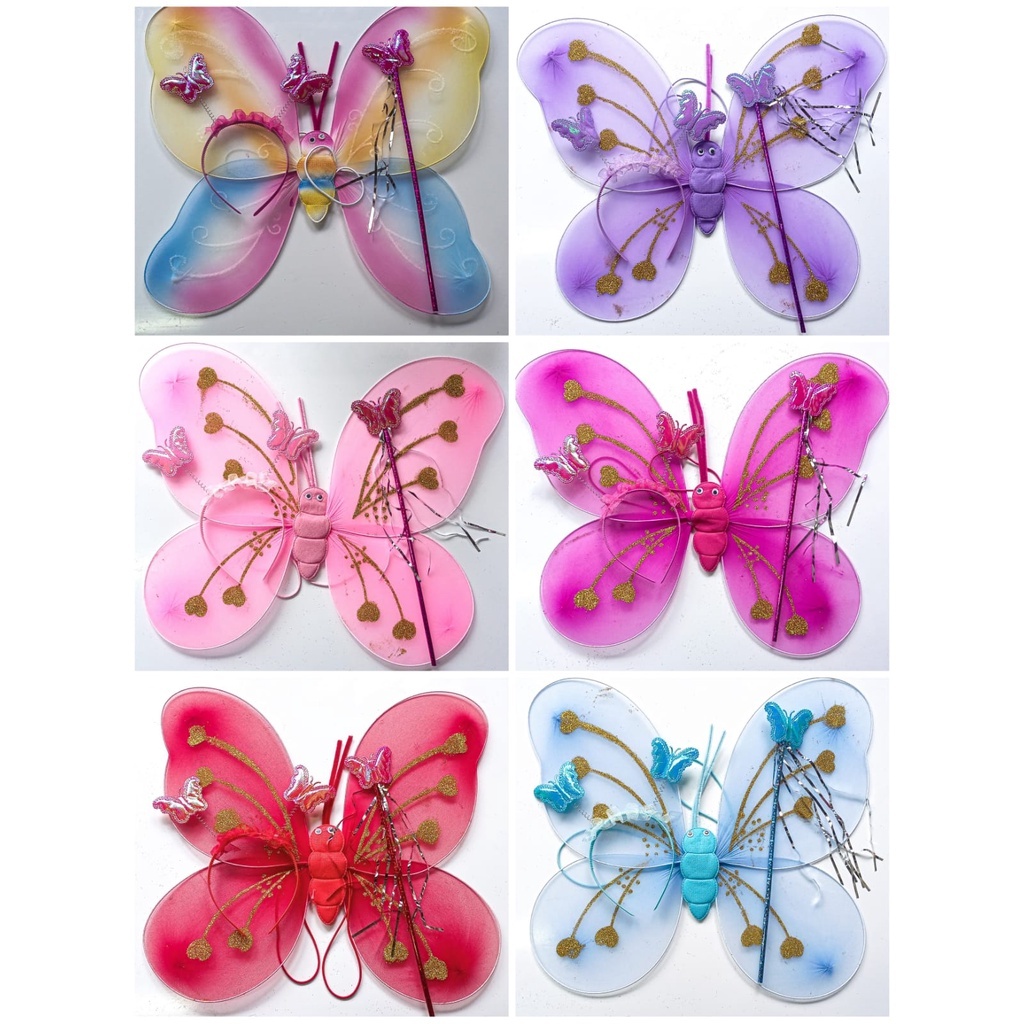 1SET SAYAP PERI KUPU KUPU PELANGI SAYAP BIDADARI BANDO TONGKAT (LED/NON LED)