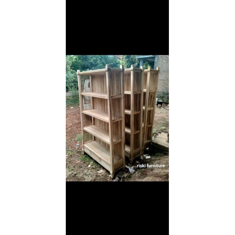 Lemari rak buku jati mentahan
