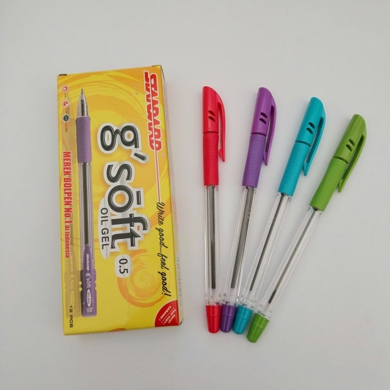 

(12 pcs) Bolpen Standard G soft 0.5 oil gel hitam